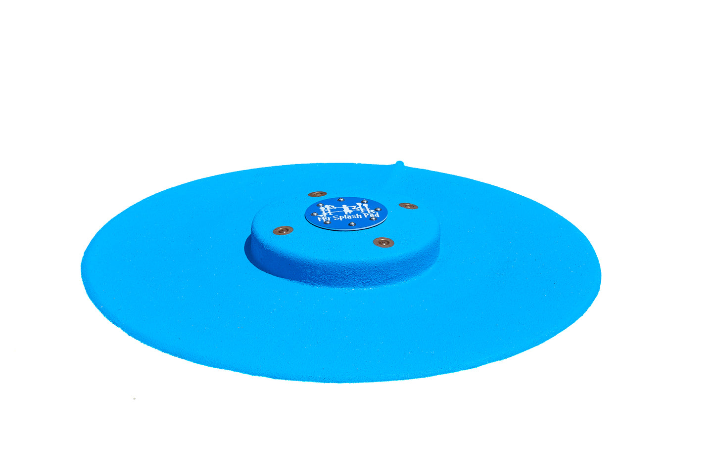 My Splash Pad 5-foot portable splash pad with bright blue circular design, anti-slip surface, and multiple water spray nozzles for kids' backyard water play.