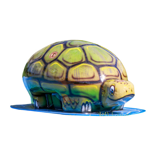 Medium Turtle Mobile Spray and Play Feature by My Splash Pad – green and yellow turtle-shaped splash pad water play structure for children.