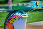 Fish Mobile Spray and Play Features – rainbow trout splash pad fish spraying water streams from its mouth.