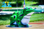 Frog Instant Spray Splash Pad – green frog water play feature with water jets for kids.